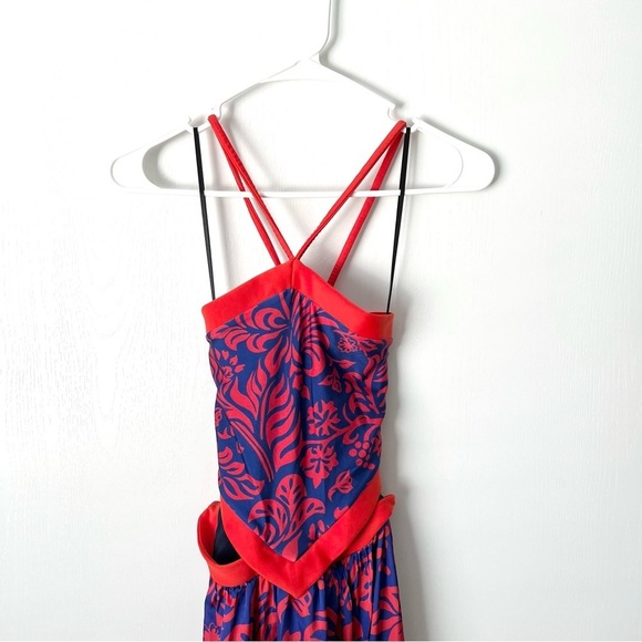 PATBO Pua Halterneck Silk Crepe Botanical Print Beach Maxi Dress Sz M - Picture 4 of 8